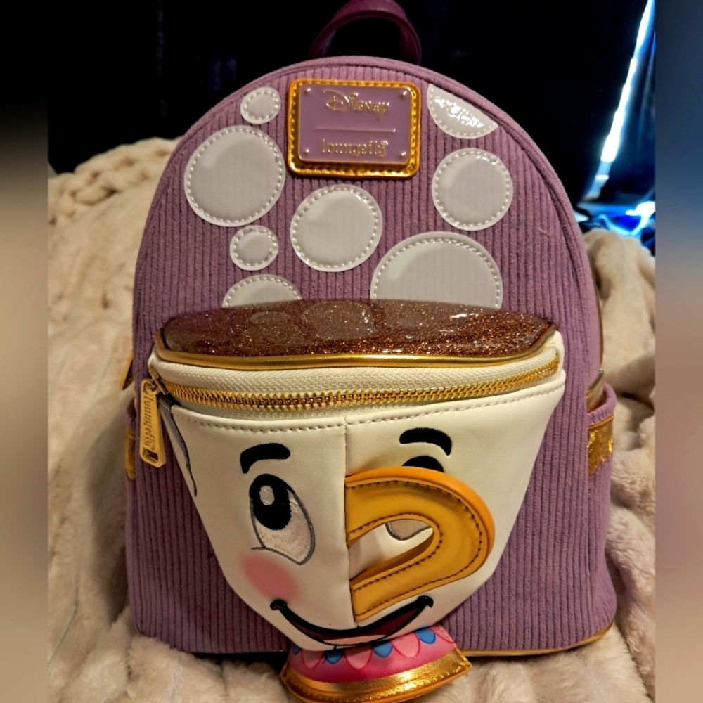 NWT Loungefly Disney Beauty And The Beast Chip Figural Corduroy Mini Backpack